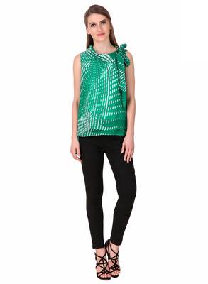 Green self design georgette sleeveless-tops 3