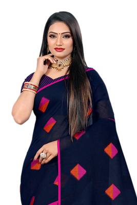 Blue Woven Linen Saree With Blouse 3