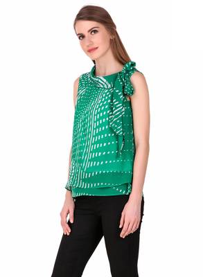 Green self design georgette sleeveless-tops 4
