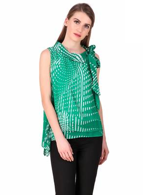 Green self design georgette sleeveless-tops 5