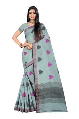 Grey Woven Linen Saree With Blouse 1