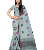 Grey Woven Linen Saree With Blouse