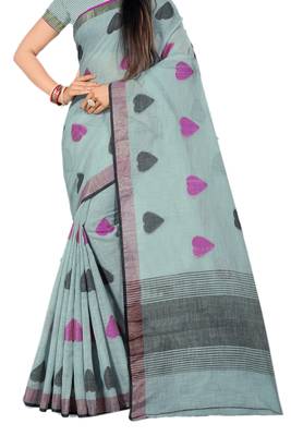 Grey Woven Linen Saree With Blouse 2