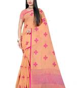 Peach Woven Linen Saree With Blouse
