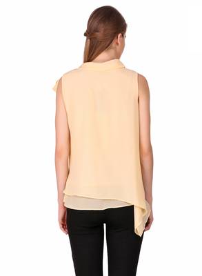 Beige plain georgette sleeveless-tops 2