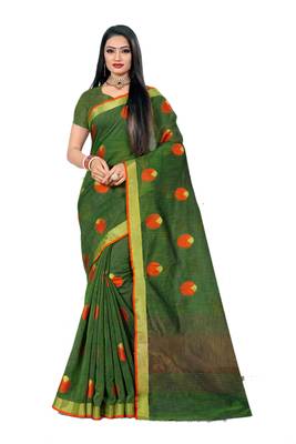 Green Woven Linen Saree With Blouse 1