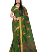 Green Woven Linen Saree With Blouse
