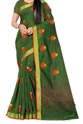 Green Woven Linen Saree With Blouse 2