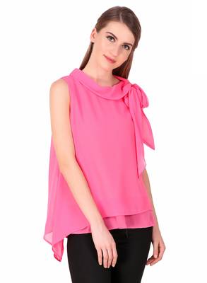 Pink plain georgette sleeveless-tops 1