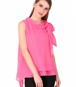 Pink plain georgette sleeveless-tops