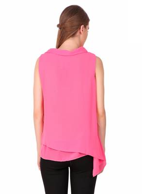 Pink plain georgette sleeveless-tops 2