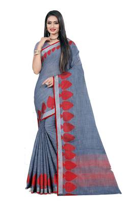 Grey Woven Linen Saree With Blouse 1