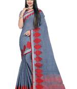 Grey Woven Linen Saree With Blouse