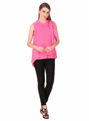 Pink plain georgette sleeveless-tops 3