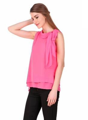 Pink plain georgette sleeveless-tops 4