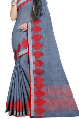 Grey Woven Linen Saree With Blouse 2