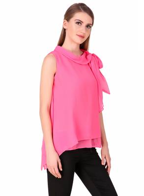 Pink plain georgette sleeveless-tops 5