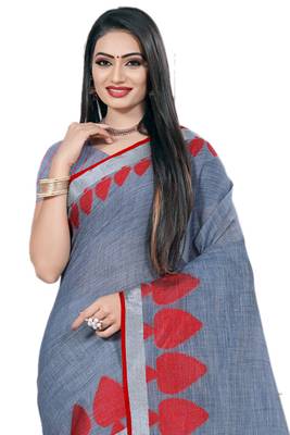 Grey Woven Linen Saree With Blouse 3