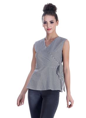Black striped cotton sleeveless-tops 1