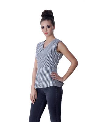Black striped cotton sleeveless-tops 4