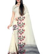 Cream Woven Linen Saree With Blouse