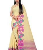 Beige Woven Linen Saree With Blouse