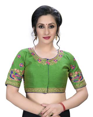 Green  Women'S Embroiderey Santoon Silk Blouse 1