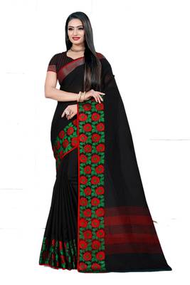 Black Woven Linen Saree With Blouse 1