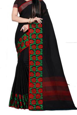 Black Woven Linen Saree With Blouse 2