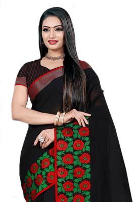 Black Woven Linen Saree With Blouse 3