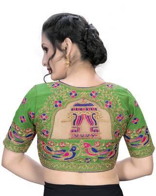 Green  Women'S Embroiderey Santoon Silk Blouse 2