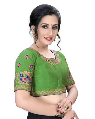 Green  Women'S Embroiderey Santoon Silk Blouse 3