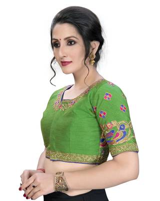 Green  Women'S Embroiderey Santoon Silk Blouse 4