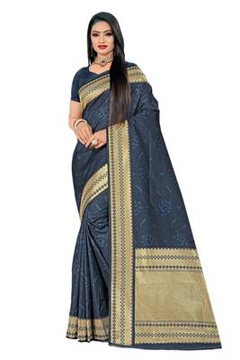 Blue Woven Banarasi Saree With Blouse 1