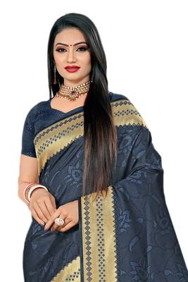 Blue Woven Banarasi Saree With Blouse 3