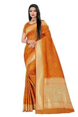 Mustard Woven Banarasi Saree With Blouse 1