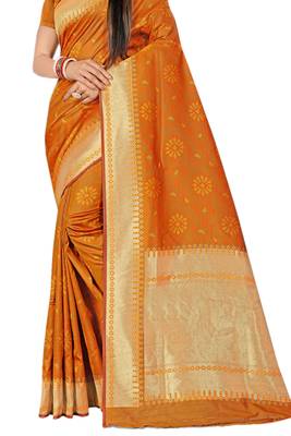 Mustard Woven Banarasi Saree With Blouse 2