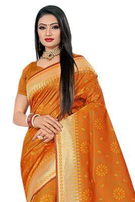 Mustard Woven Banarasi Saree With Blouse 3