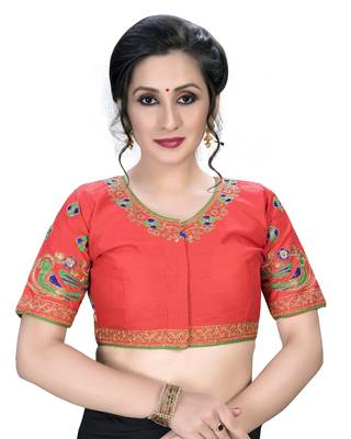 Lght Pink  Women'S Embroiderey Santoon Silk Blouse 1