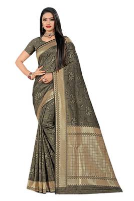 Grey Woven Banarasi Saree With Blouse 1
