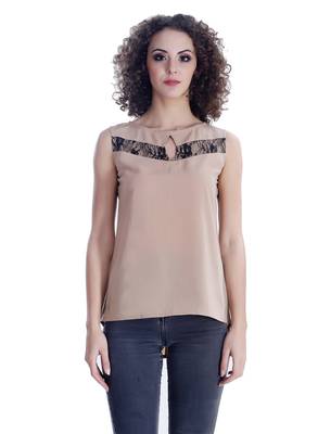 Beige self design georgette sleeveless-tops 1