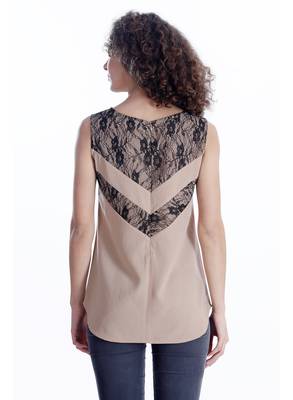 Beige self design georgette sleeveless-tops 2