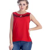 Red self design georgette sleeveless-tops