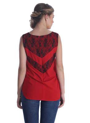 Red self design georgette sleeveless-tops 2