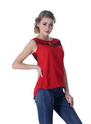 Red self design georgette sleeveless-tops 4