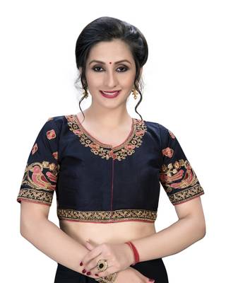 Blue  Women'S Embroiderey Santoon Silk Blouse 1