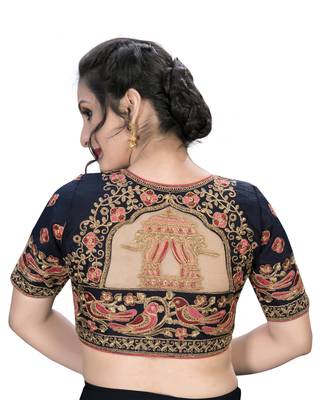 Blue  Women'S Embroiderey Santoon Silk Blouse 2