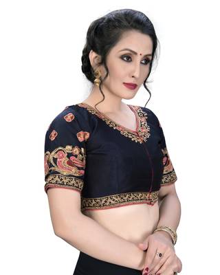 Blue  Women'S Embroiderey Santoon Silk Blouse 3
