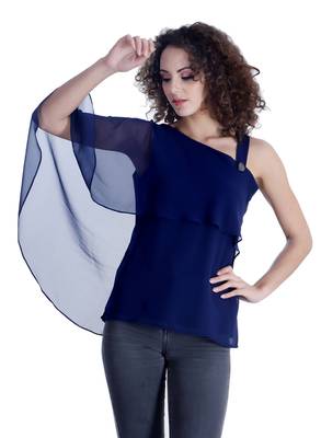 Blue plain georgette party-tops 1
