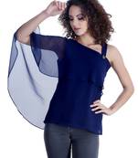 Blue plain georgette party-tops